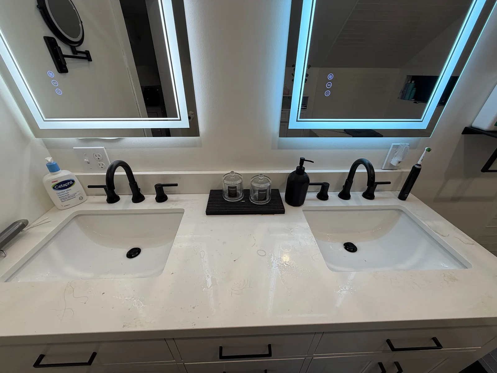 Double bathroom vanity after cleaning